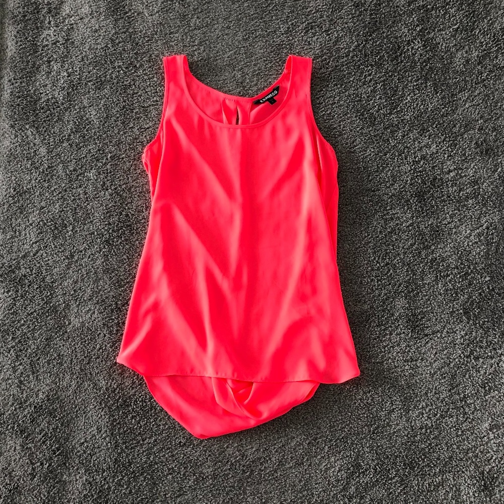 Express Neon Pink Open Back Sheer Tank Top
